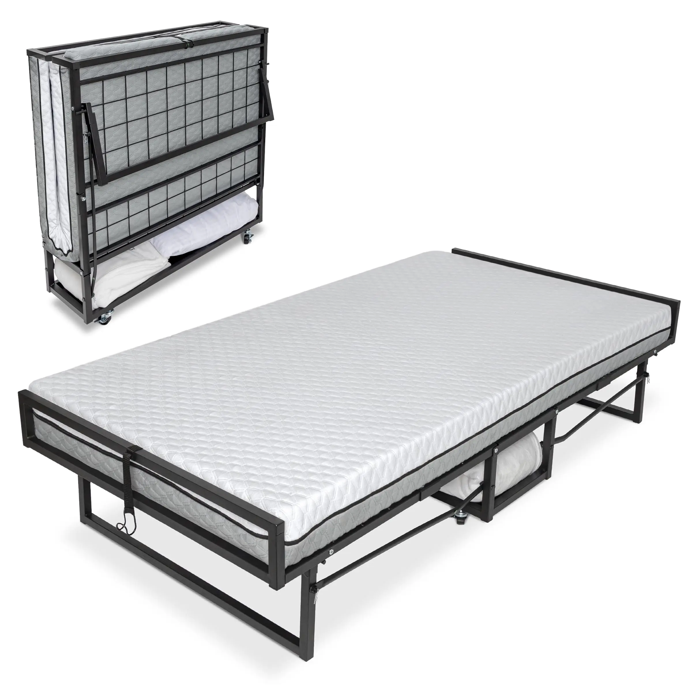 Deluxe Presidential Folding Bed with Mattress for Adults, Twin Size, Portable Foldable Bed with Bonus Pillow and