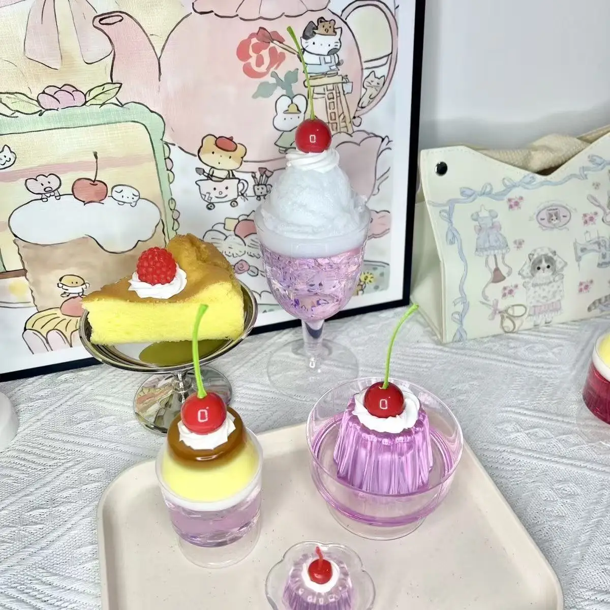 Retro Japanese Ornament Photo Props Popular Pink Bubble Jelly Pudding Girly Desserts Cute Room Desktop Decorations Birthday Gift