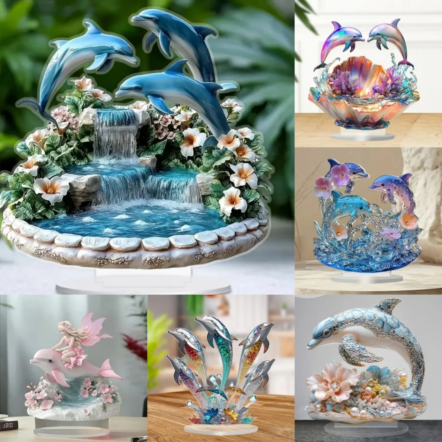 Lovely Jumping Dolphins Statue,2D Flat Acrylic Figurine,Home,Office,Cafe,room,Studio,display Case,Table Ornament Desktop Decor
