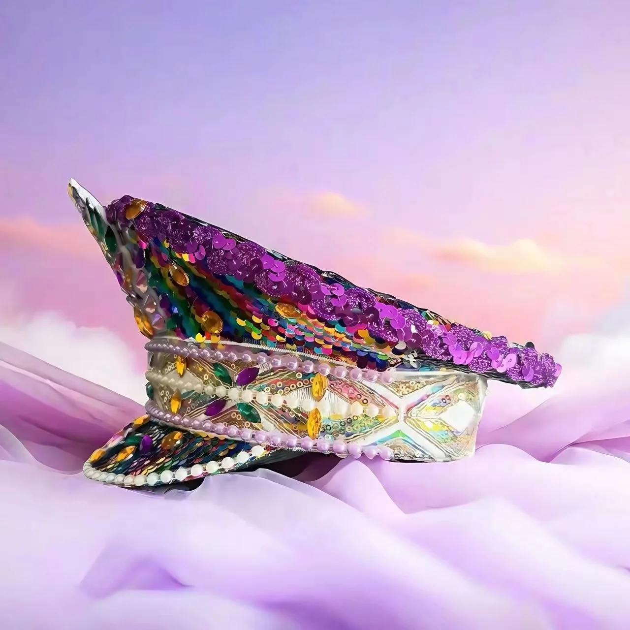 HongLuan  Halloween Costume Hat, Captain Hats Rhinestone for Burning Man Festival Woman, Cosplay Female Accessories