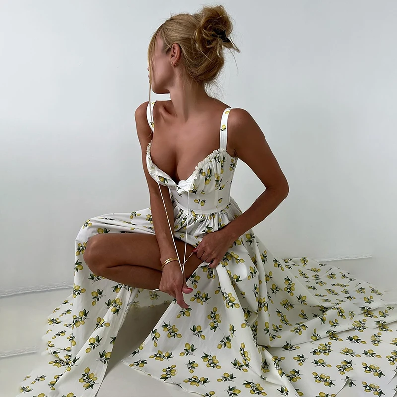 elegant print suspender dress Nadine Merabi Paloma Floral Dress 8