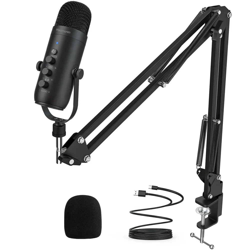 Haomuren Professionele USB Streaming Podcast PC Microfoon Studio Cardioïde Condensator Microfoon Kit met Boom Arm Voor Opname YouTube