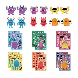 6/12Sheets Kids Stickers Puzzle Games Halloween Cartoon Monster Sticker Educational Toy Make A Face Assemble Jigsaw Boys Girls