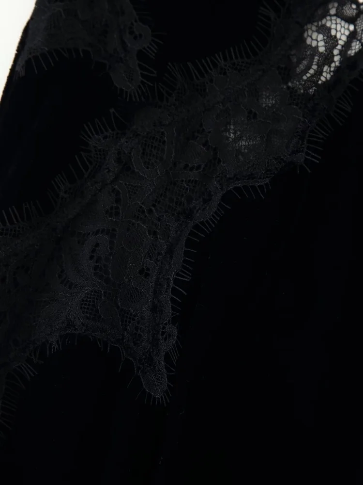 Été col en v sans manches dentelle asymétrique Mini robe licou femmes velours robe à bretelles femme Sexy plage vacances porter 2025