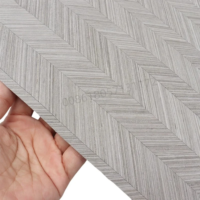 Reconstituted Engineered Wood Veneer with Herringbone Fishbone Pattern,E.V.,Backing Fleece,60x250cm,1pc,for Furniture Decor,Grey