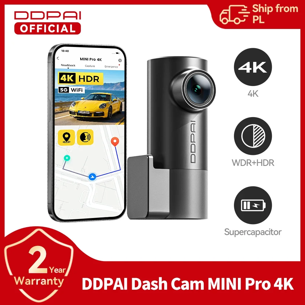 DDPAI Mini Pro 4K Dashcam Ultra-Kompakt 4K UHD NightVIS 5GHz WiFi 6 Superkondensator 24/7 Parküberwachung Auto-DVR