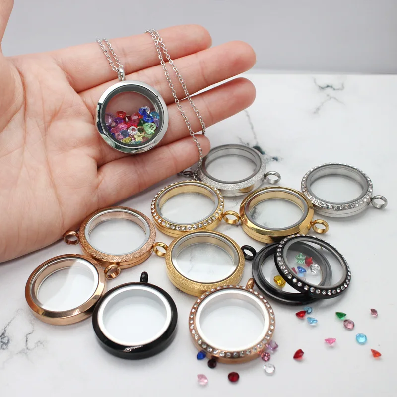 5PC/lot 30mm Glass Floating Locket Pendant Stainless Steel Twist Medallion Living floating charm Locket For Jewelrys Making