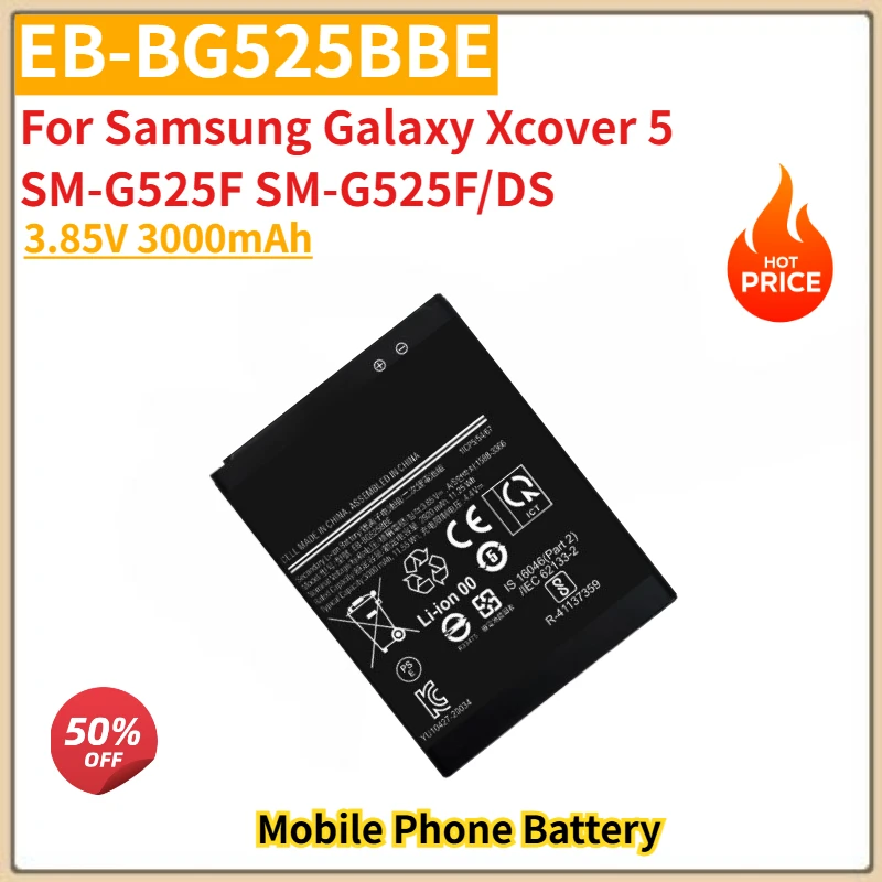 

High Quality EB-BG525BBE Mobile Phone Battery 3.85V 3000mAh For Samsung Galaxy Xcover 5 SM-G525F SM-G525F/DS Replacement Battery
