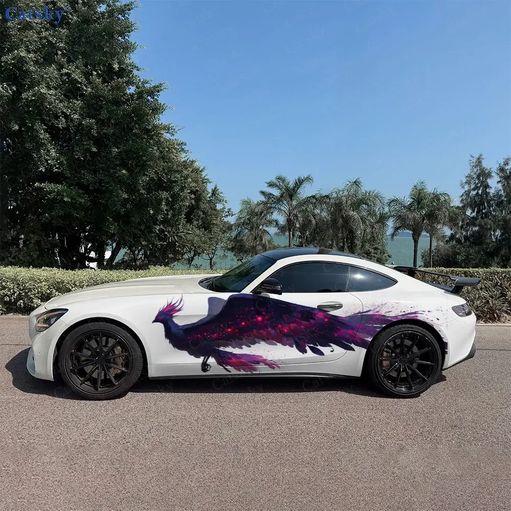 2pcs Netherworld Purple Raven Car Side Wraps, Self-Adhesive PVC Waterproof & Scratch-Resistant Stickers, Car Accessory Gift