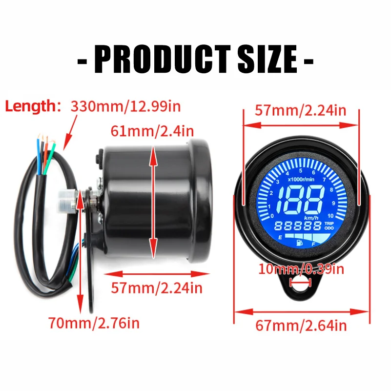 Universal 7 Color LED Motorcycle Speedometer Gauge Digital LCD Display With Tachometer 0-10000 RPM Odometer Trip Meter Oil Level