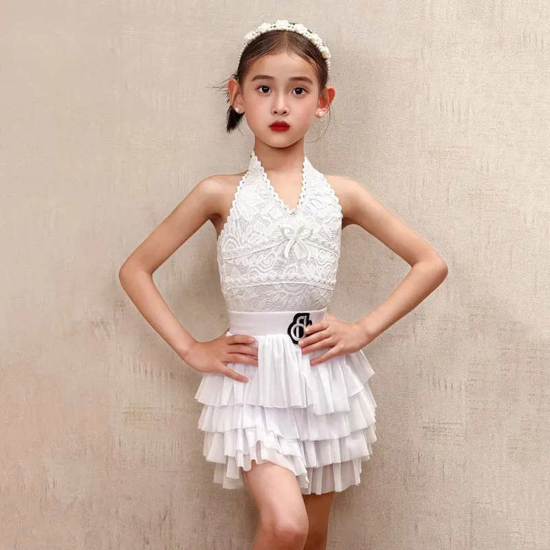 New Summer Girls Latin Dance Costume Kids Advanced Practice Outfit Children Performance Competition Dancewear Set for Girls