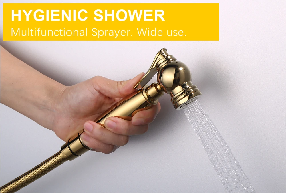 Awolf Titanium Gold Handheld Toilet Bidet Sprayer Solid Brass High Pressure Hygienic Shower Head Shattaf Set Bidet Faucet AP2107