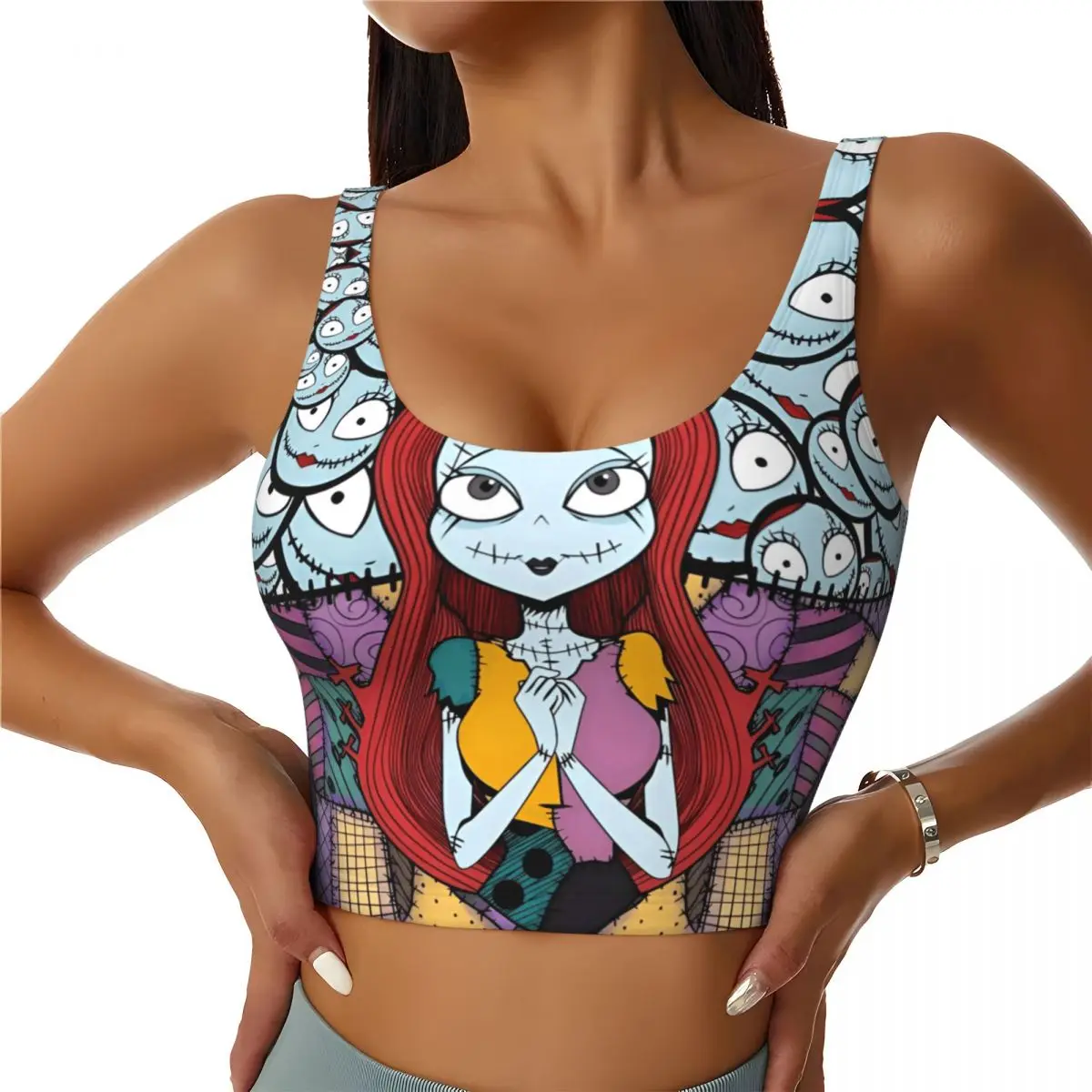 

Custom Women's Nightmare Before Christmas Mangas Sports Bras Cartoon High Impact Gym Workout Running Crop Tank Tops