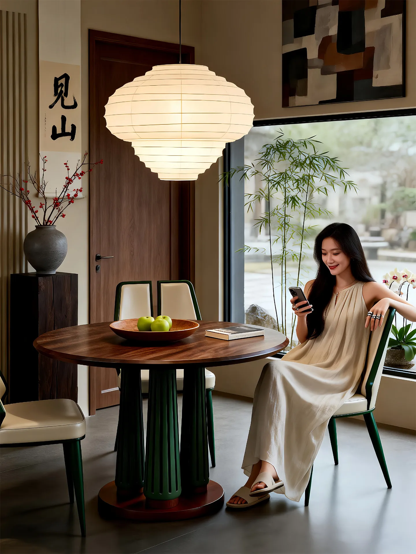 gq-Chinese Round Solid Ash Wood Mortise and Tenon Retro Song Dynasty Aesthetic High-end Household Dining Table with Chairs%