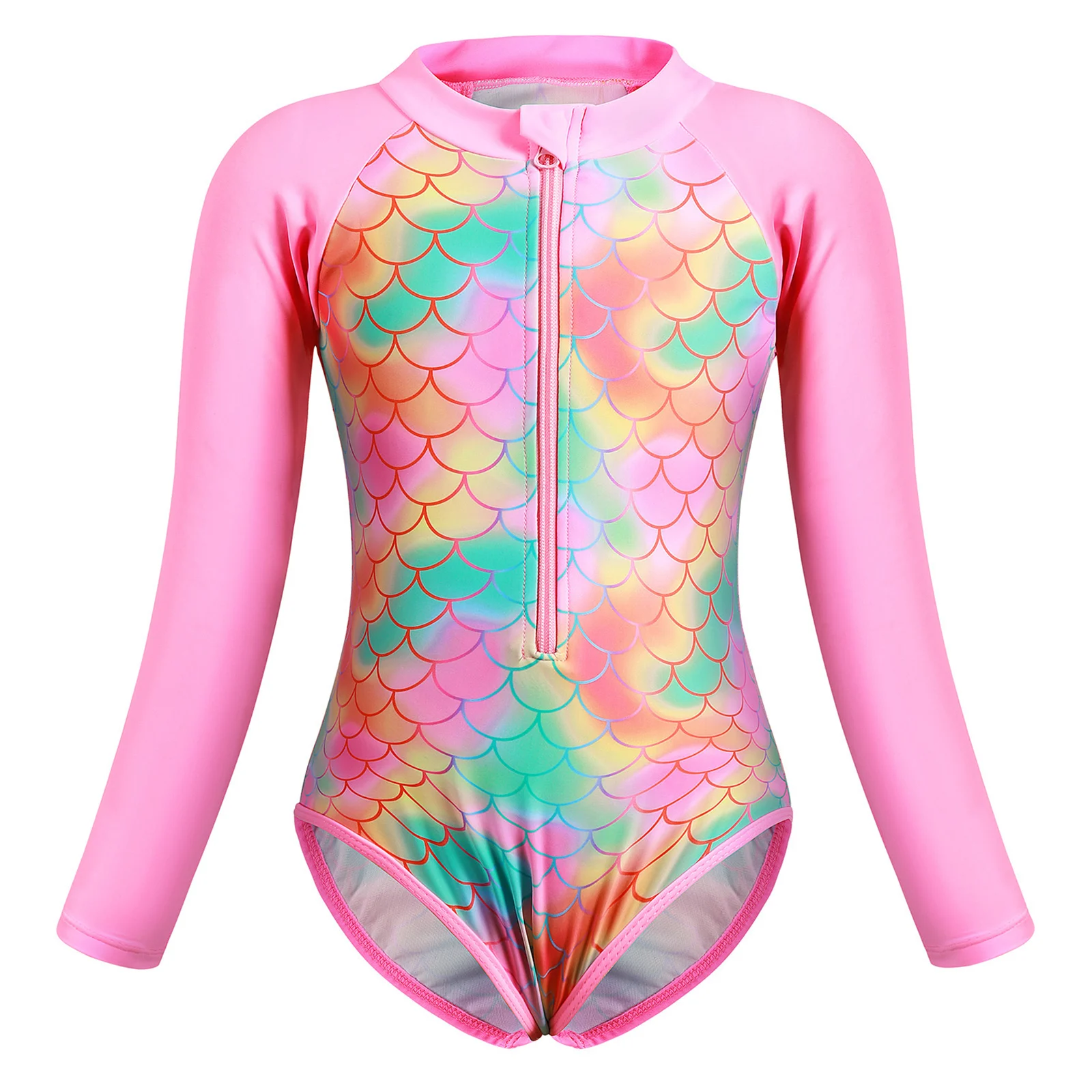 Kids Girls Swimsuit One Piece Swimwear Beachwear Long Sleeve Swim Shirt 50 + UV Kids Swim Shirt Sun Protection Swimming Leotard