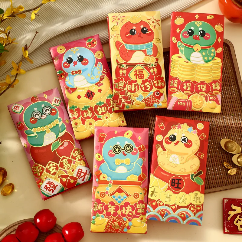 72Pcs Chinese New Year Red Envelopes 2025 Year of the Snake Hong Bao Spring Chinese Lucky Money Pockets 8.8x16.8cm