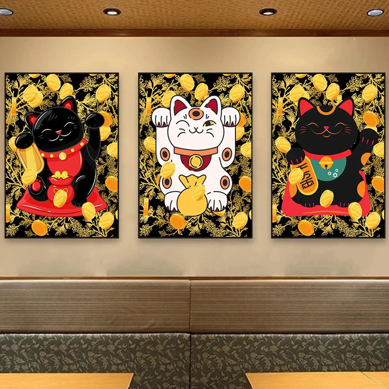 Japanese Maneki Neko Lucky Cats Posters and Prints Canvas Printing Cartoon Wall Art Picture for Living Room Home Decor Gifts