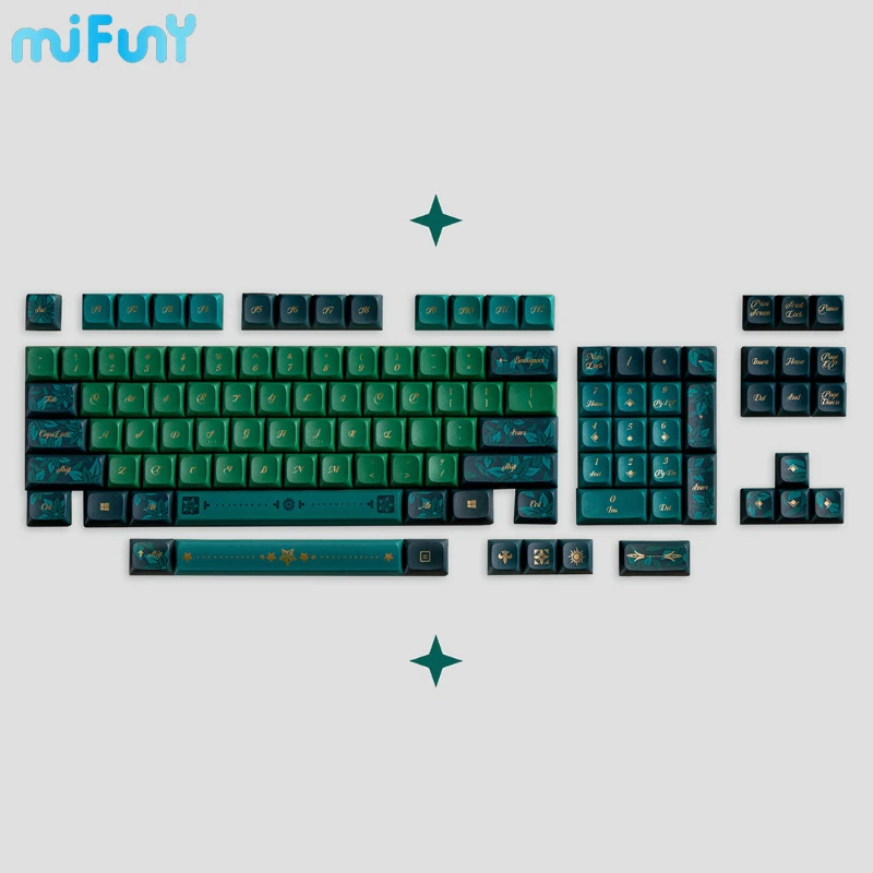 Imagem -06 - Mifuny Keycaps Grupo Acessórios Teclado Mecânico Floresta Vento Natural Banhado a Ouro Pbt Dye Sublimated Verde Retro Cereja