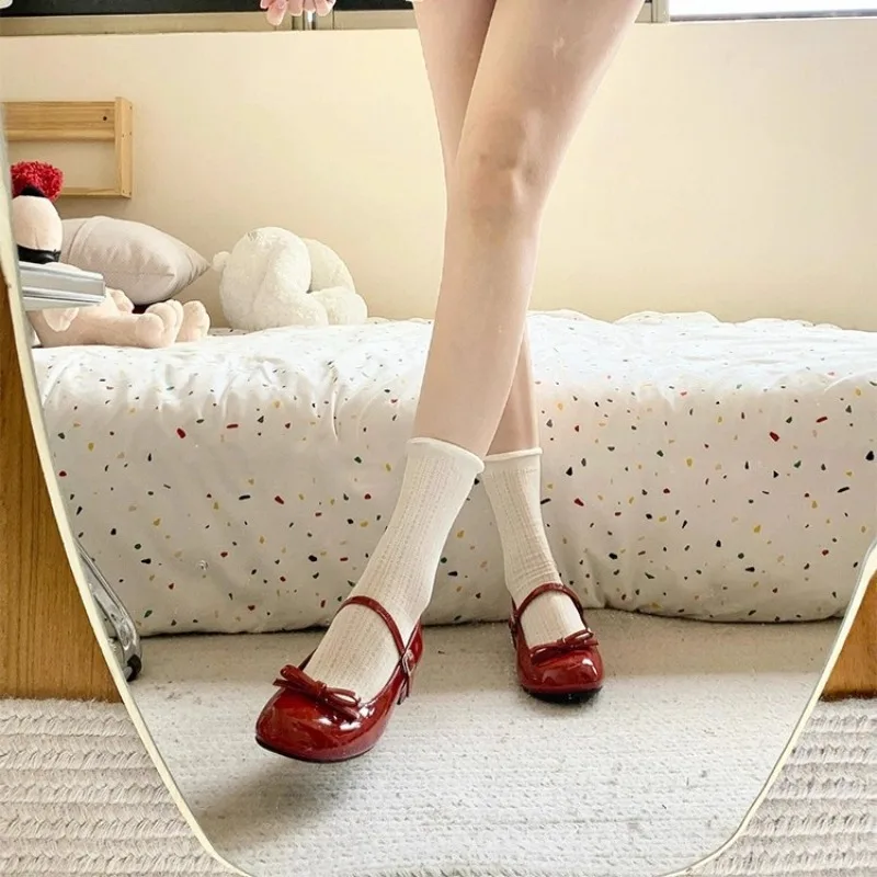 ربيع الخريف النبيذ الأحمر المرأة ماري جين أحذية السيدات الضحلة عادية فراشة عقدة أحذية أنيقة كعب فستان أحذية من الجلد 2025 #3