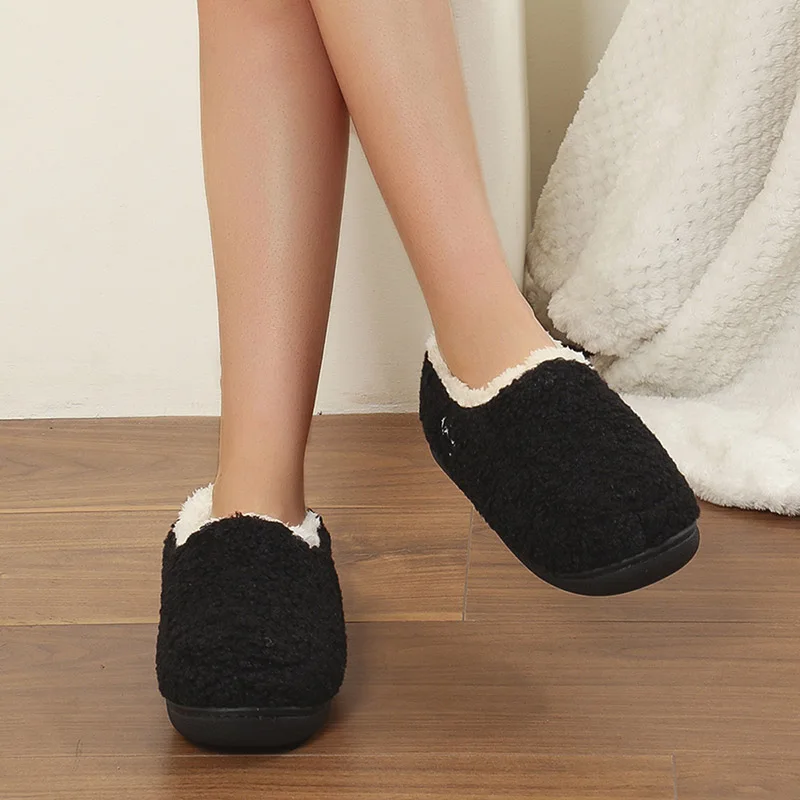 Casual Home Winter Slippers Women Light Slip-On Soft Sole Plush Slides Woman Wrap Heel Non-Slip Warm House Slippers for Couple image 2