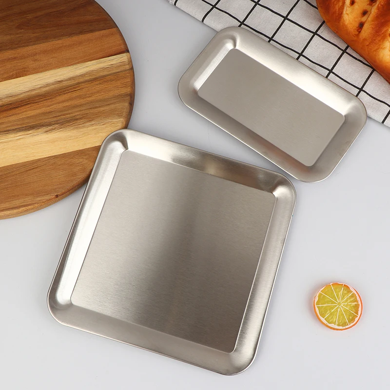 Luxuriöses Quadratisches Rechteckiges Serviertablett aus Edelstahl für Café, Kuchen, Desserts, Aufbewahrungstabletts für Küche und Zuhause