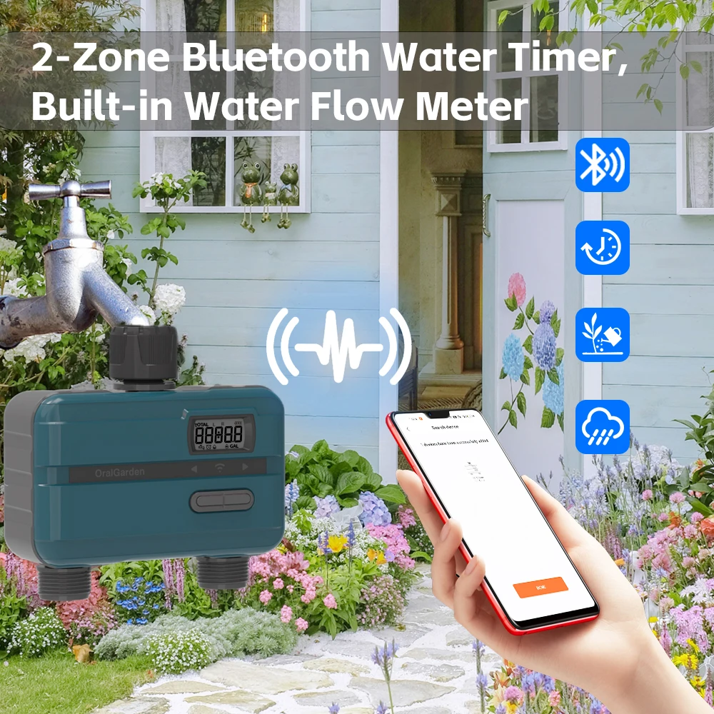 2 منفذ مؤقت مياه لخرطوم الحديقة، مؤقت الري للري في الهواء الطلق، تأخير المطر/دليل/وحدة تحكم أوتوماتيكية مدخل نحاسي