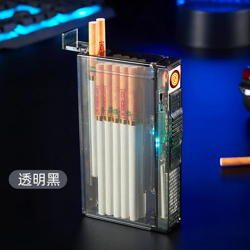 clear cigarette The New Transparent Cigarette Case with Tungsten Cigarette Lighter  Automatic Ejection Fine Smoke 20 Sticks Best-selling Lighter