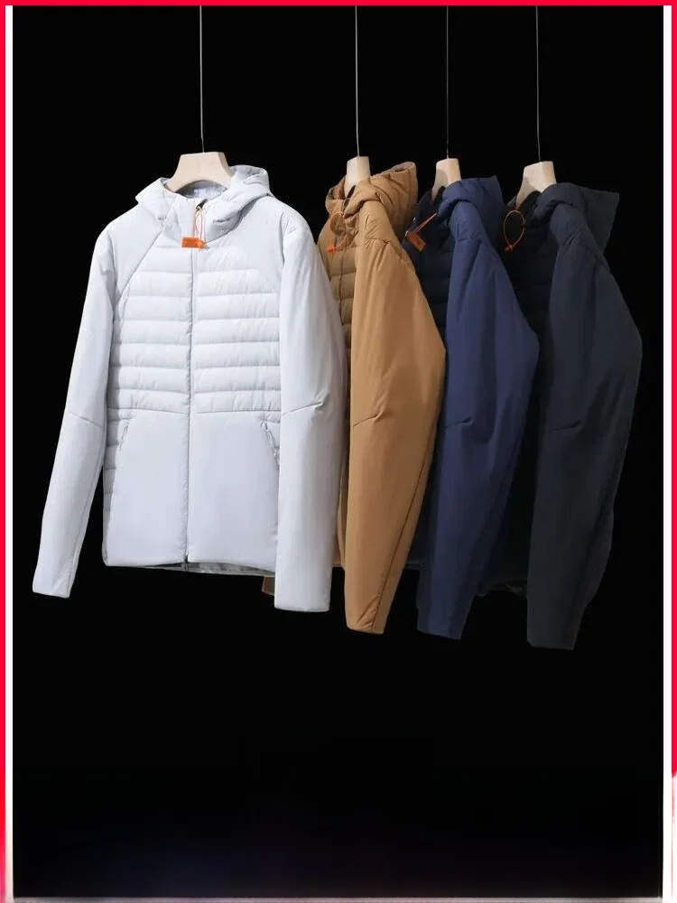 

Tech Cotton Lightweight Outdoor Men's down Jaet Hooded Breathable Water-Resistant Sports Sle Polyester Fiber Fill