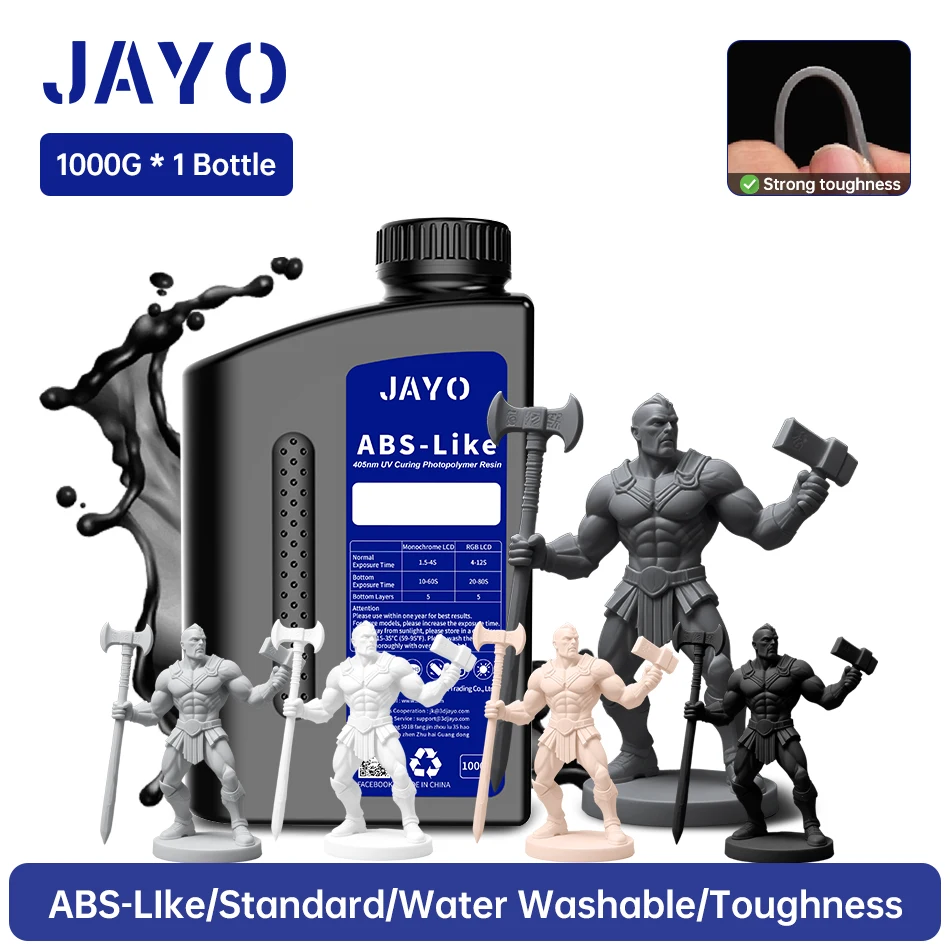 JAYO UV Resin ABS Like/Standard/Plant based/Nylon Like/Water-Wash 1KG 405nm Liquid Rapid UV Curing For LCD 3D Printing Material