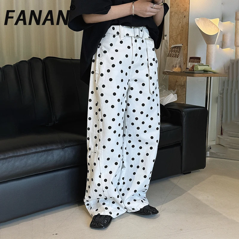 FANAN Elegant Print Contrast Color Pants For Women High Waist Straight Denim Trousers Office Lady Clothing 2026 Spring New