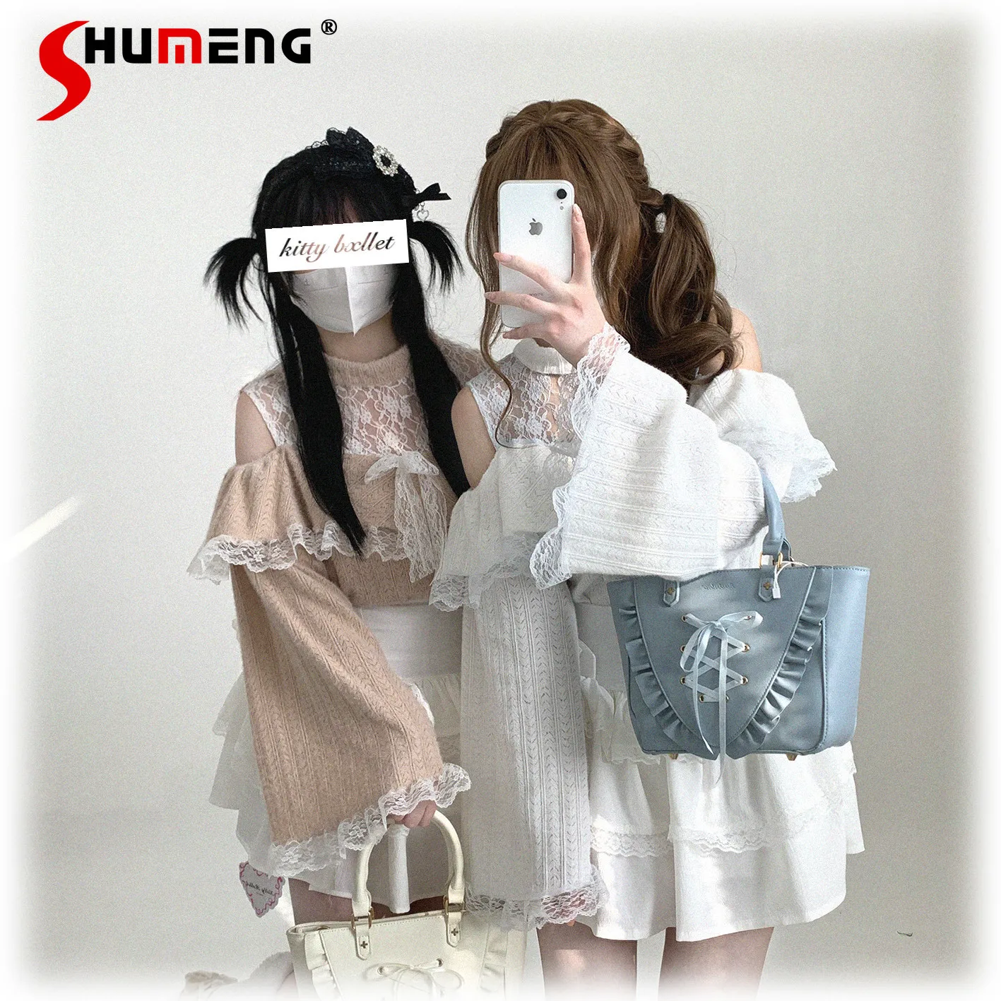 

Japanese Mine Sweet Elegant Lace Off-Shoulder Sweater for Women Spring Autumn Girls Slim Fit Knitted Pullover Tops Lady Sweaters