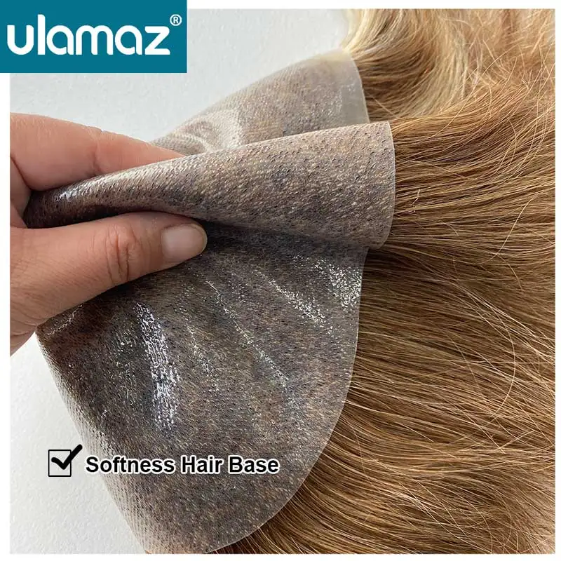 تسليط الضوء على الشعر الأشقر 0.08 مللي متر الجلد الذكور الشعر الاصطناعية عقدة بولي Toupee الشعر الرجال نظام الشعر الملون شعر مستعار للرجال شعر الإنسان الذكور الباروكات #5