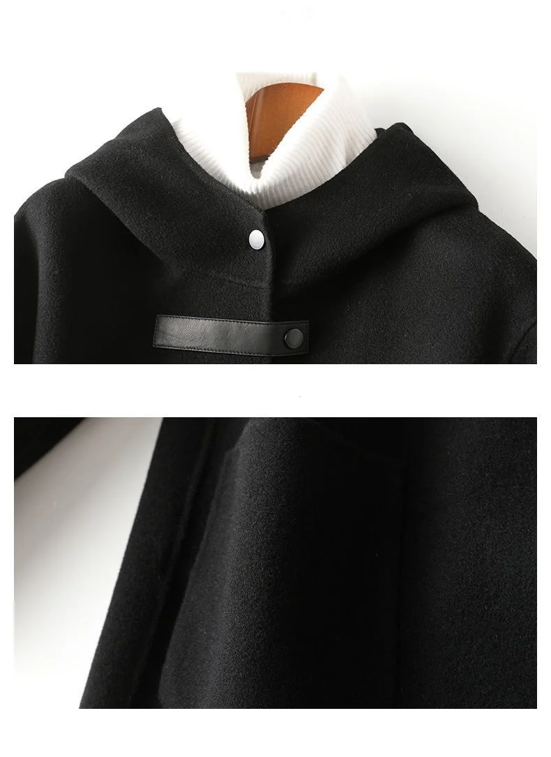 Neue Modische Doppelseitige POLYESTER-Jacke mit Kapuze für Damen Herbst Winter Doppelseitige Woll-Windjacke Eleganter Schlanker Wollmantel – Detail 10