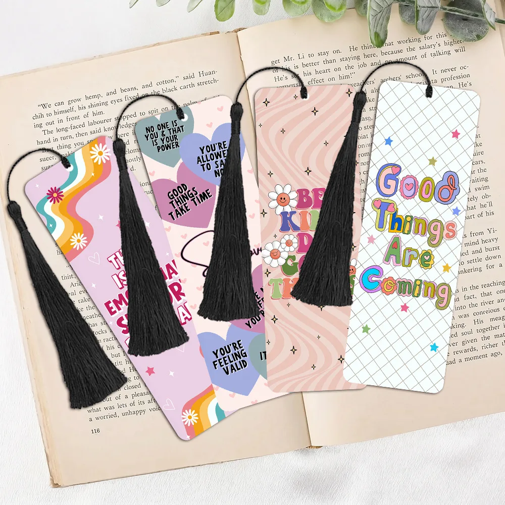 4PCS Inspirational Self Love Bookmark Set Cute Kawaii Positive Affirmation Tassel Bookmarks Mental Health Gifts Reading Supplies