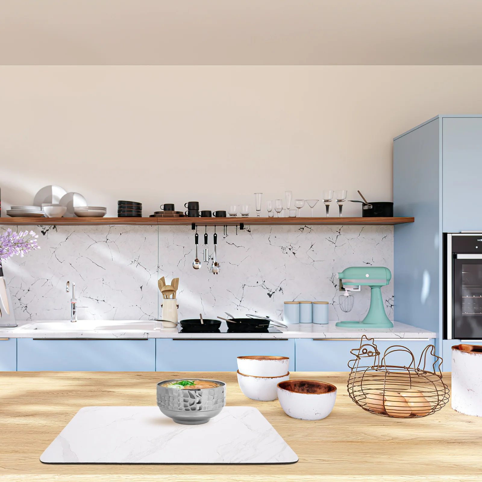 

Kitchen Draining Mat with Marble Design Fast Drying Water Absorbing Pad Anti-Slip Heat Insulation Dish Drying Mat for Countertop