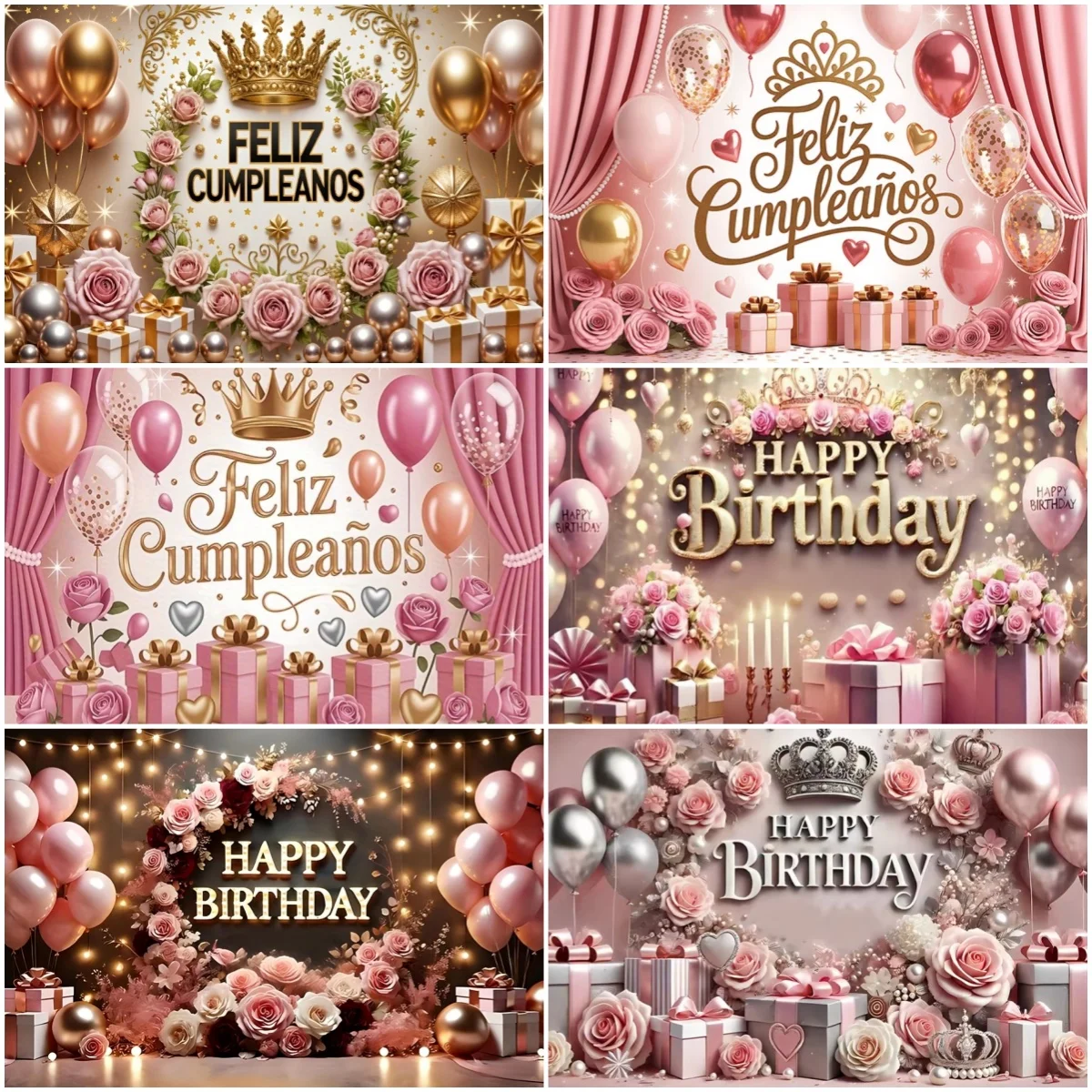 

Rose Balloon Gift Birthday Party Theme Background Colorful Flower Backdrop Decoration Family Celebration Photoshoot Props Studio