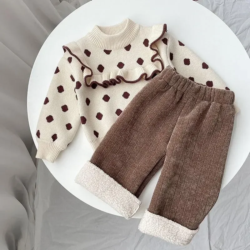 1-7T Autumn and Winter Baby Loose Pants Fleece Thickened Children's Cashmere Winter Casual Pants Loose Flee Straight Leg Pants