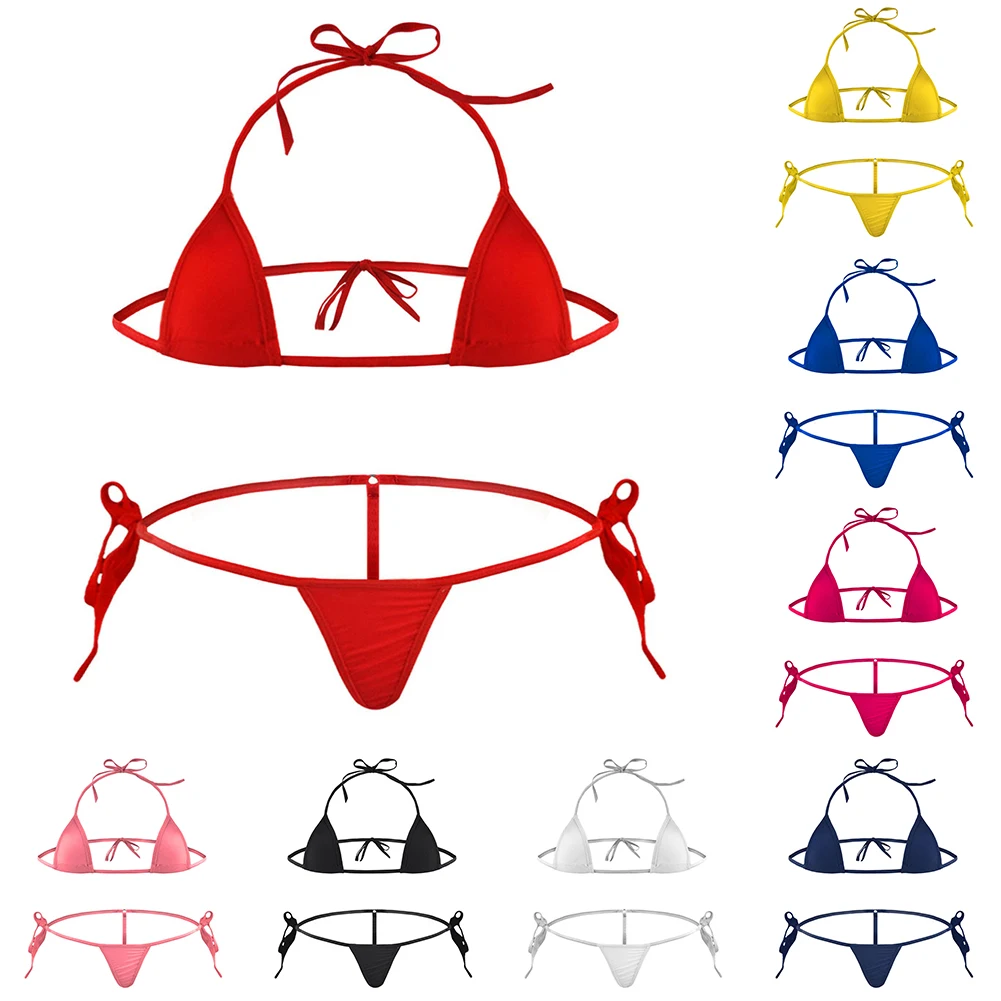 

Womens Sexy Bikini Set Swimwear Thong Bikini Set Swimsuit Two-piece Triangle Thong Swimwear Bathing Suit Brazilian Bikini