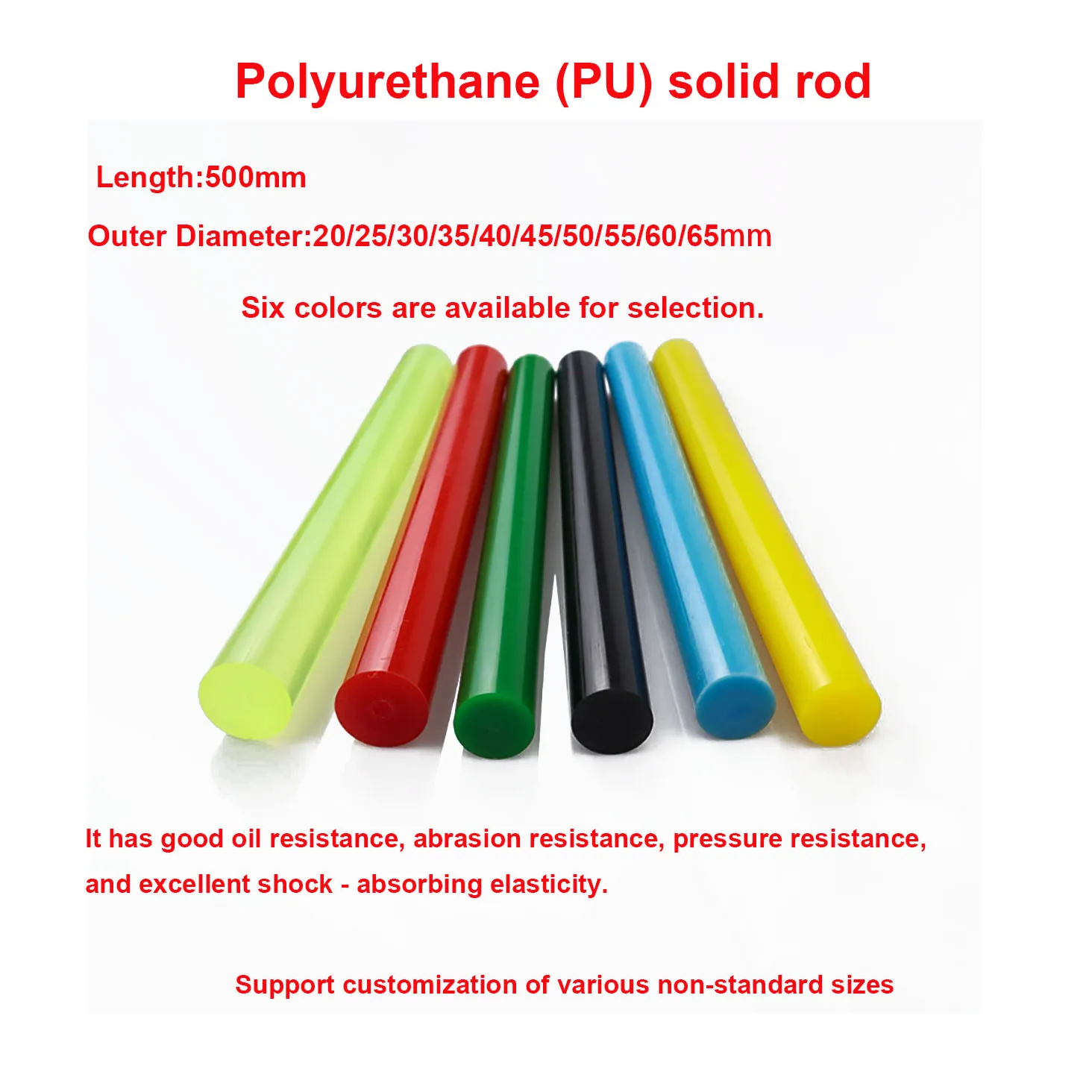 Red Black Colored Polyurethane Rod PU Solid Rod Cow Tendon Elastic Rubber Rod Length 500mm