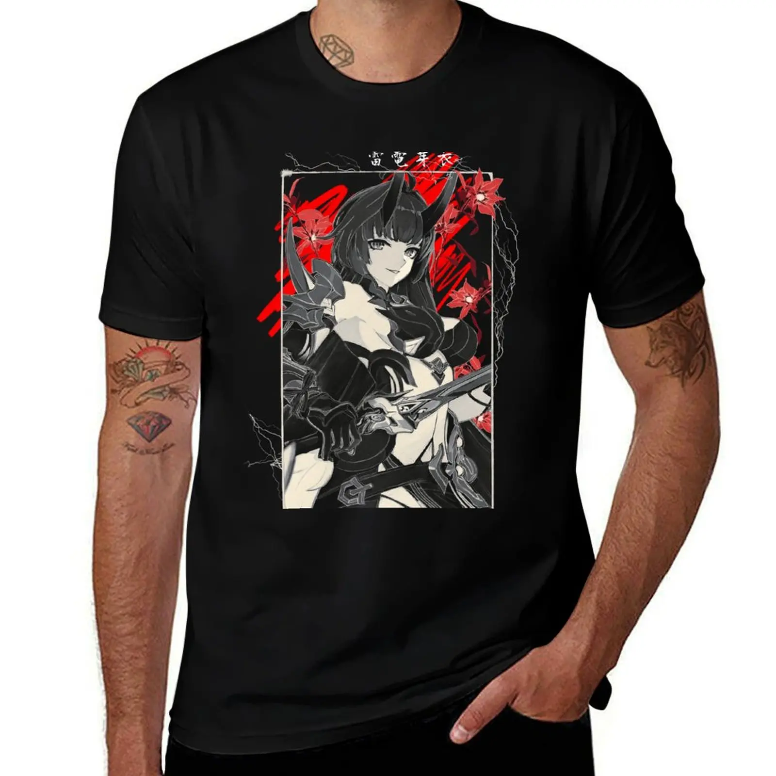 Red Petals and Thunder T-Shirt Big and Tall Crew Neck Tee T-Shirt