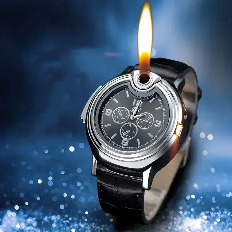 Outdoor Fashion Watch Lighter Metal Windproof Portable Inflatable Lighter Cigarette Accessories Men's Cool Smoking Gift