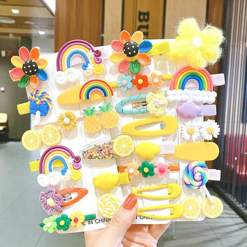 28PCS/14PCS/Set Hair Accessories Girls Hair Clips Hair Pins Cute Cartoon Flower Fruit Rubber Bands Hair Wear Hairpins Gift New