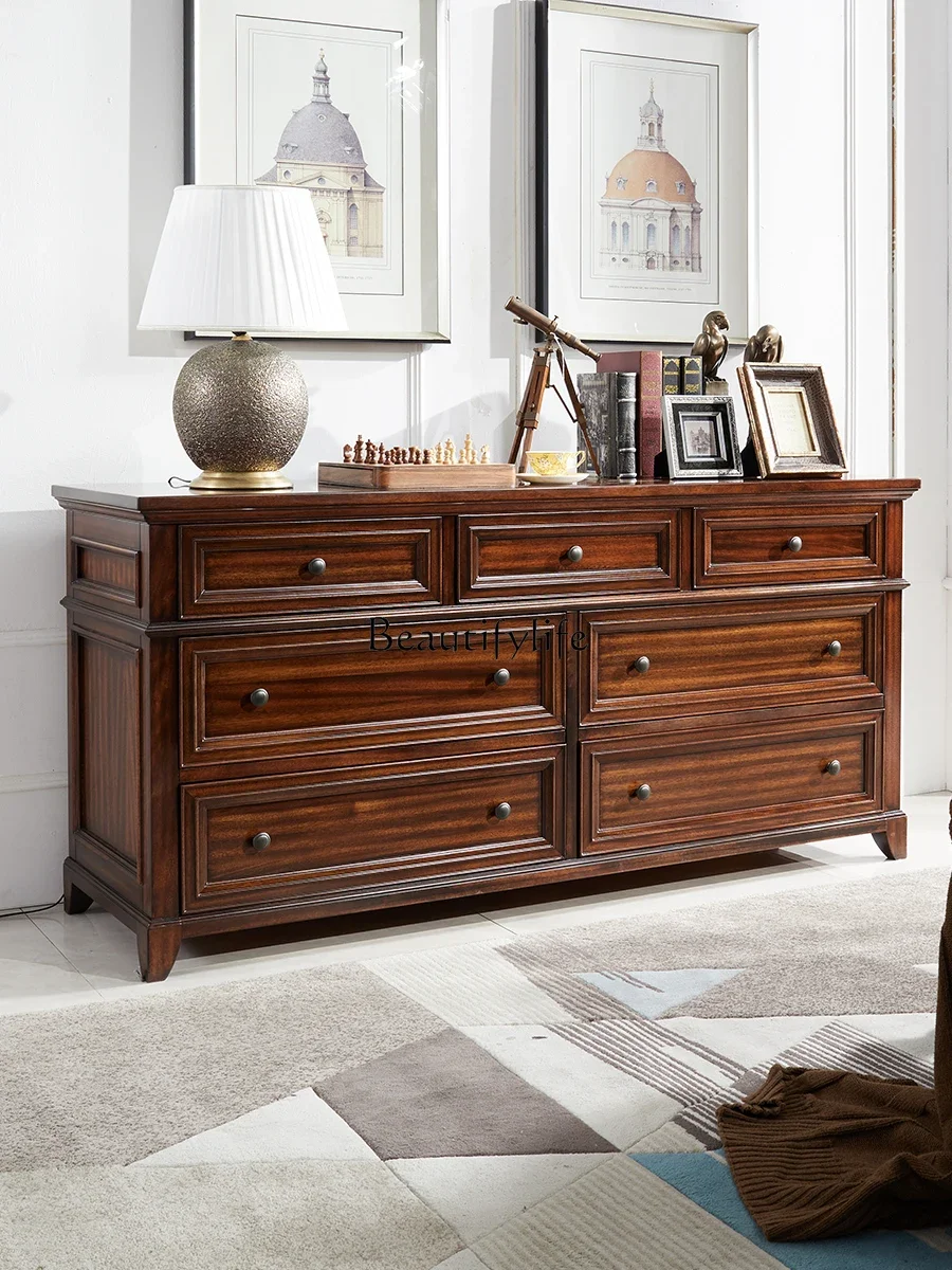 

01American seven-chest cabinet all solid wood black walnut bedroom storage cabinet