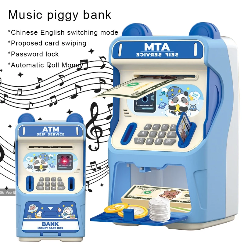 

Children's ATM Piggy Bank Password Lock Automatic Roll Money Coin Insertion Saving Toy, Mini Money Box, Present for Kids