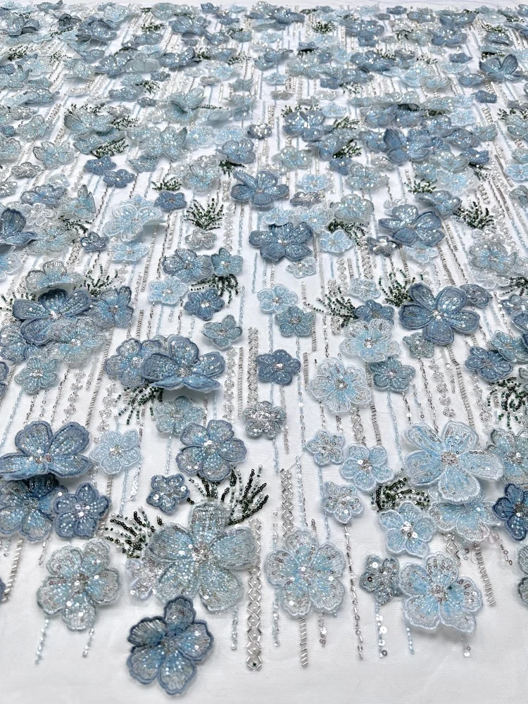 

Luxury 5 Yard African Beads Lace Fabric High Quality Lace 3d French Nigerian Groom Sequins Lace Fabrics For Wedding Party Dress