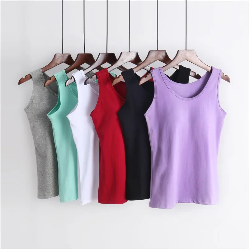

Women's Cotton Built-in Bra Cami Top Wirefree Bralette Yoga Sports Seamless Tank with Removable Pads