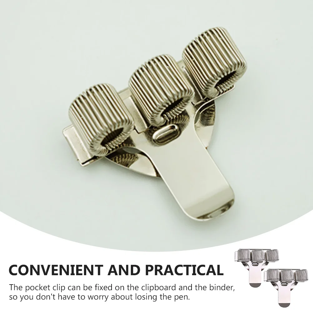 

2Pcs Pen Holder Clip Carbon Steel Triple Loop Spring Clamp Metal Pencil Organizer Practical Pen Holder Clip