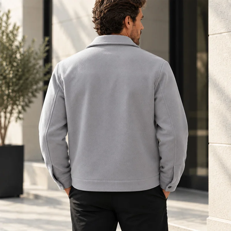 Men's Short Brushed Shirt Jacket Long Sleeve Snap Button Loose Fit Soft Warm Casual Outerwear for Everyday Wear Autumn Winter 3