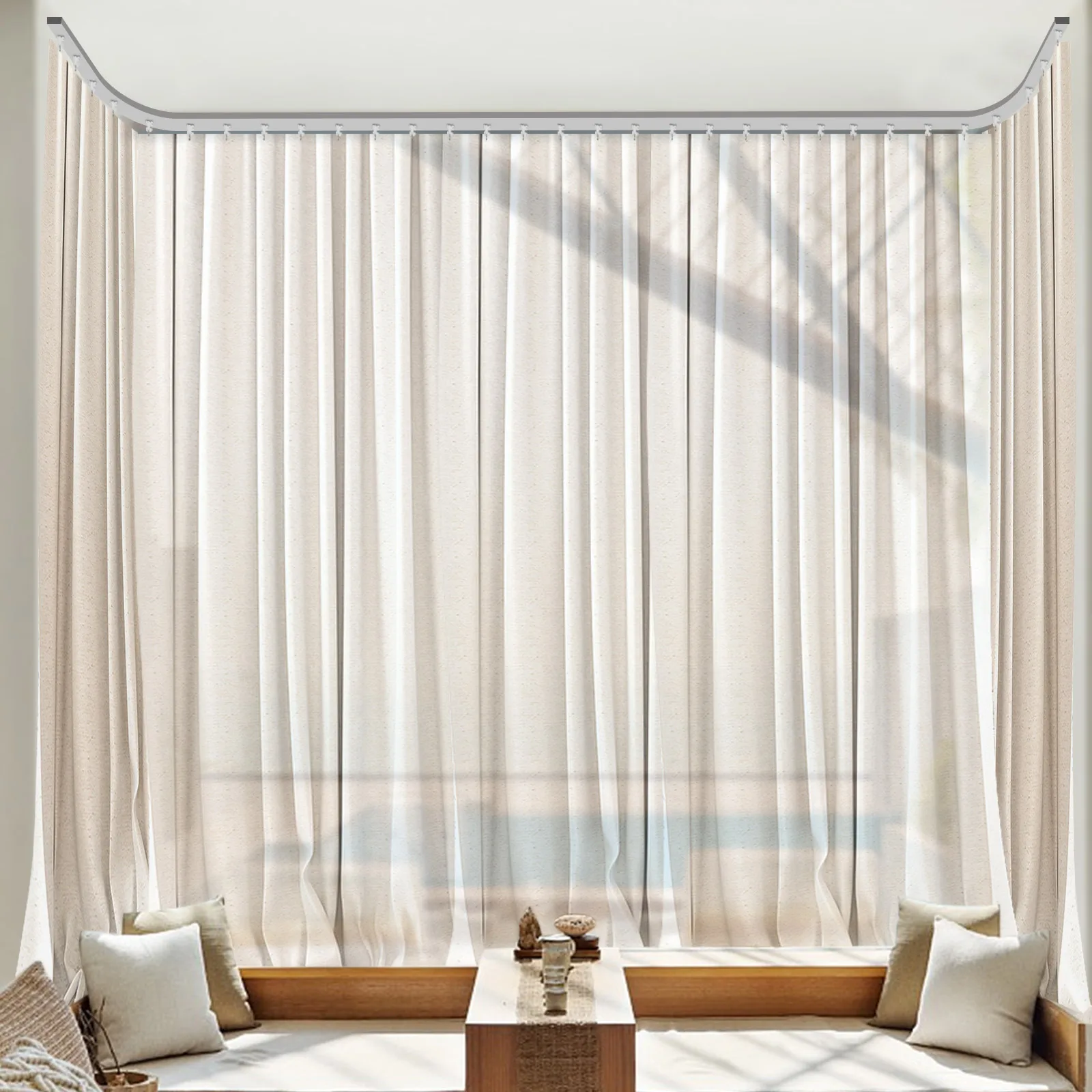 

Aluminum Alloy Room divider Ceiling Track set for Curtains with hooks, Corner Connectors Curtain Rail System (9-12ft Track Set)