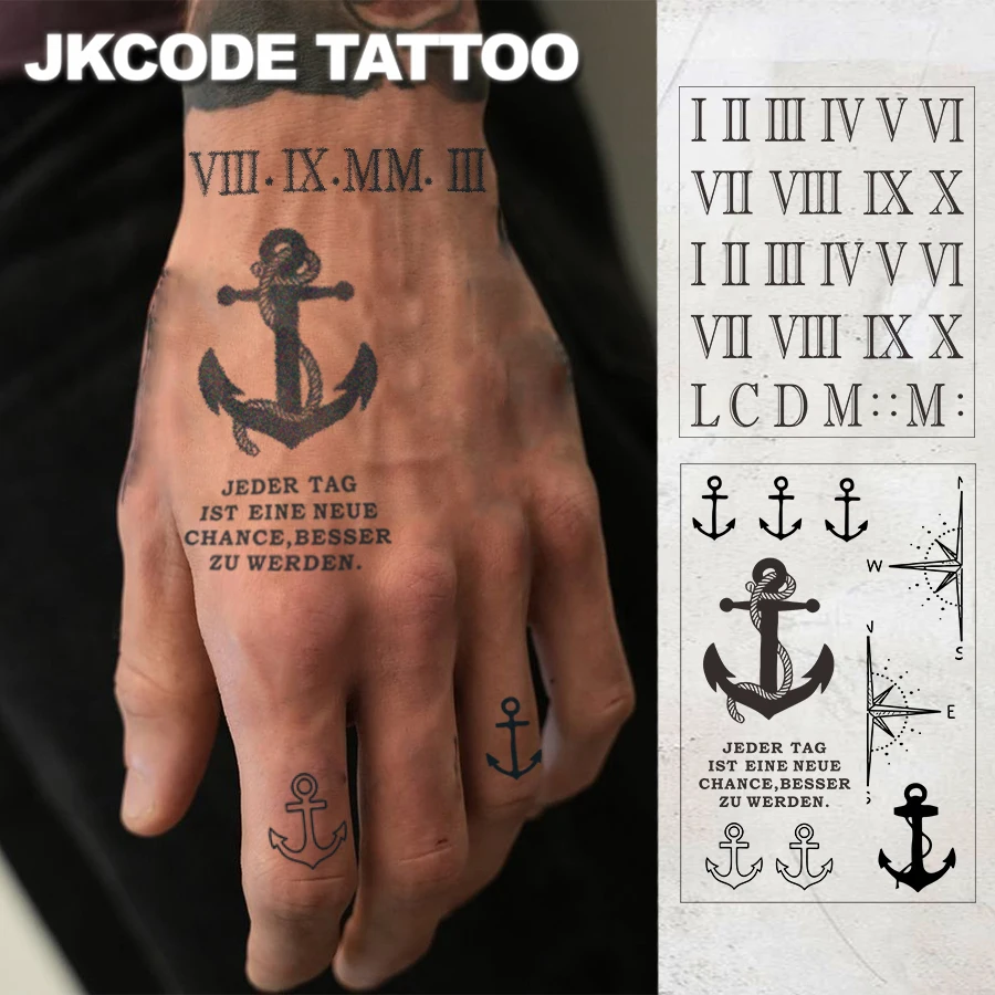 Waterproof Design Semi-Permanent Tattoos, Sketch Hands, Nautical Pattern Compass-Roman Numerals-Temporary Tattoos, Vintage Style Herbal Tattoo Stickers for Men and Women-Faith Totem-Temporary Tattoos for Fingers, Arms, and Neck